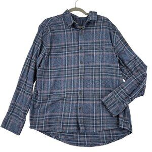 Eddie Bauer Flannel Shirt Mens XL Blue Plaid Button Up 100% Cotton Chest Pocket